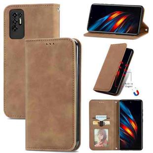 For TECNO Pova 2 Retro Skin Feel Business Magnetic Horizontal Flip Leather Case with Holder & Card Slots & Wallet & Photo Frame(Brown)