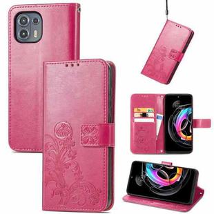 For Motorola Edge 20 Lite Four-leaf Clasp Embossed Buckle Mobile Phone Protection Leather Case with Lanyard & Card Slot & Wallet & Bracket Function(Magenta)