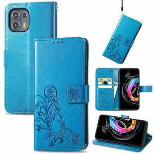 For Motorola Edge 20 Lite Four-leaf Clasp Embossed Buckle Mobile Phone Protection Leather Case with Lanyard & Card Slot & Wallet & Bracket Function(Blue)