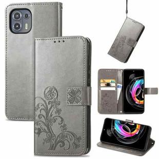 For Motorola Edge 20 Lite Four-leaf Clasp Embossed Buckle Mobile Phone Protection Leather Case with Lanyard & Card Slot & Wallet & Bracket Function(Grey)