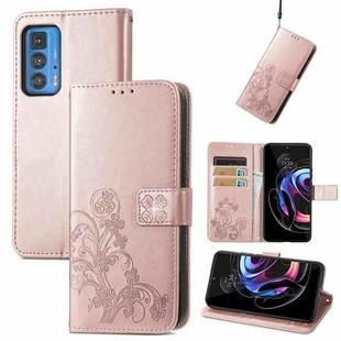 For Motorola Edge 20 Pro Four-leaf Clasp Embossed Buckle Mobile Phone Protection Leather Case with Lanyard & Card Slot & Wallet & Bracket Function(Rose Gold)