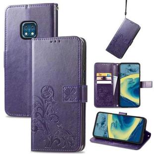 For Nokia  XR 20 Four-leaf Clasp Embossed Buckle Mobile Phone Protection Leather Case with Lanyard & Card Slot & Wallet & Bracket Function(Purple)