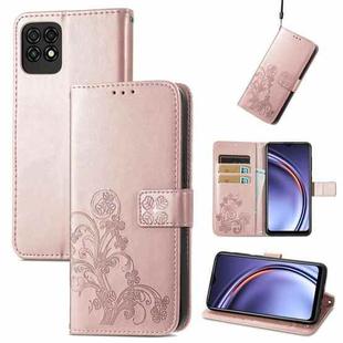 For Huawei Maimang 10 SE Four-leaf Clasp Embossed Buckle Mobile Phone Protection Leather Case with Lanyard & Card Slot & Wallet & Bracket Function(Rose Gold)