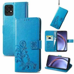 For Huawei Maimang 10 SE Four-leaf Clasp Embossed Buckle Mobile Phone Protection Leather Case with Lanyard & Card Slot & Wallet & Bracket Function(Blue)