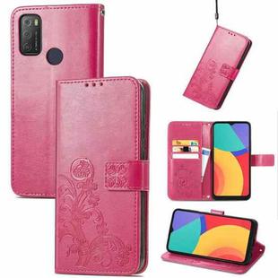 For Alcatel 1S 2021 Four-leaf Clasp Embossed Buckle Mobile Phone Protection Leather Case with Lanyard & Card Slot & Wallet & Bracket Function(Magenta)