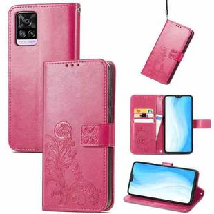 For vivo S7 Four-leaf Clasp Embossed Buckle Mobile Phone Protection Leather Case with Lanyard & Card Slot & Wallet & Bracket Function(Magenta)