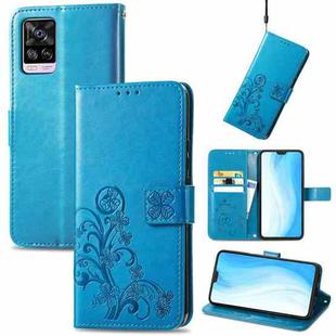 For vivo S7 Four-leaf Clasp Embossed Buckle Mobile Phone Protection Leather Case with Lanyard & Card Slot & Wallet & Bracket Function(Blue)