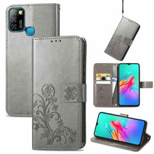 For Infinix Smart 5 Four-leaf Clasp Embossed Buckle Mobile Phone Protection Leather Case with Lanyard & Card Slot & Wallet & Bracket Function(Grey)