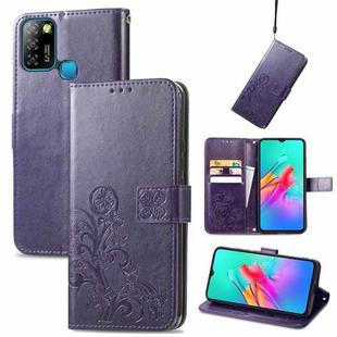 For Infinix Smart 5 Four-leaf Clasp Embossed Buckle Mobile Phone Protection Leather Case with Lanyard & Card Slot & Wallet & Bracket Function(Purple)