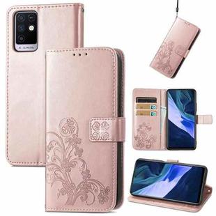 For Infinix Note 10 Four-leaf Clasp Embossed Buckle Mobile Phone Protection Leather Case with Lanyard & Card Slot & Wallet & Bracket Function(Rose Gold)