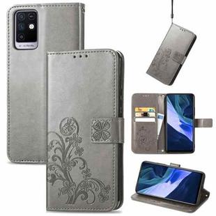 For Infinix Note 10 Four-leaf Clasp Embossed Buckle Mobile Phone Protection Leather Case with Lanyard & Card Slot & Wallet & Bracket Function(Grey)