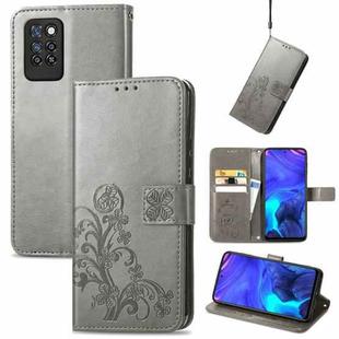 For Infinix Note 10 Pro Four-leaf Clasp Embossed Buckle Mobile Phone Protection Leather Case with Lanyard & Card Slot & Wallet & Bracket Function(Grey)