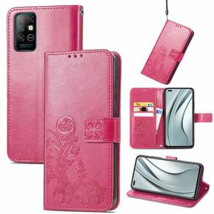For Infinix Note 8 Four-leaf Clasp Embossed Buckle Mobile Phone Protection Leather Case with Lanyard & Card Slot & Wallet & Bracket Function(Magenta)