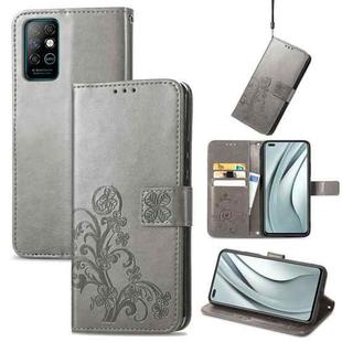 For Infinix Note 8 Four-leaf Clasp Embossed Buckle Mobile Phone Protection Leather Case with Lanyard & Card Slot & Wallet & Bracket Function(Grey)