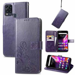 For Infinix HOT 10T Four-leaf Clasp Embossed Buckle Mobile Phone Protection Leather Case with Lanyard & Card Slot & Wallet & Bracket Function(Purple)