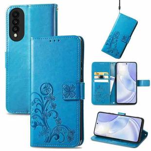 For Huawei nova 8 SE Youth Four-leaf Clasp Embossed Buckle Mobile Phone Protection Leather Case with Lanyard & Card Slot & Wallet & Bracket Function(Blue)