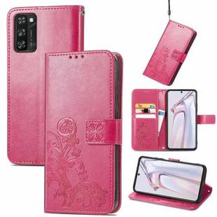 For Blackview A100 Four-leaf Clasp Embossed Buckle Mobile Phone Protection Leather Case with Lanyard & Card Slot & Wallet & Bracket Function(Magenta)