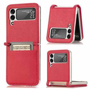 For Samsung Galaxy Z Flip3 5G Litchi Pattern Folding Leather Shockproof Card All-inclusive Case(Red)