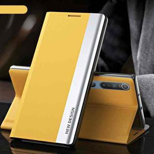 For Xiaomi Mi 10 / Mi 10 Pro Side Electroplated Magnetic Ultra-Thin Horizontal Flip Leather Case with Holder(Yellow)