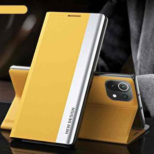 For Xiaomi Mi 11 Side Electroplated Magnetic Ultra-Thin Horizontal Flip Leather Case with Holder(Yellow)