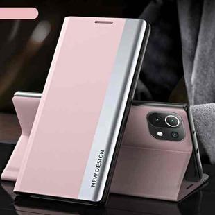 For Xiaomi Mi 11 Side Electroplated Magnetic Ultra-Thin Horizontal Flip Leather Case with Holder(Pink)