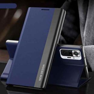 For Xiaomi Mi 10T / Mi 10T Pro Side Electroplated Magnetic Ultra-Thin Horizontal Flip Leather Case with Holder(Blue)