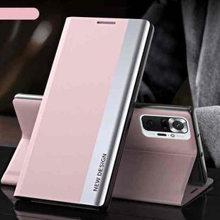 For Xiaomi Redmi Note 10 Pro / Note 10 Pro Max Side Electroplated Magnetic Ultra-Thin Horizontal Flip Leather Case with Holder(Pink)