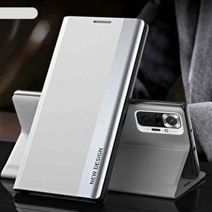 For Xiaomi Redmi Note 10 Pro / Note 10 Pro Max Side Electroplated Magnetic Ultra-Thin Horizontal Flip Leather Case with Holder(Silver)