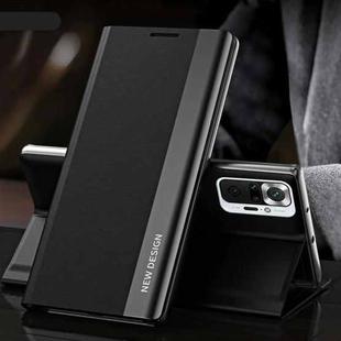 For Xiaomi Redmi 10 Side Electroplated Magnetic Ultra-Thin Horizontal Flip Leather Case with Holder(Black)