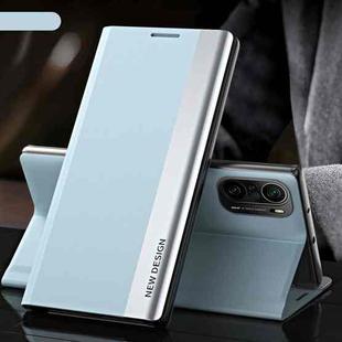 For Xiaomi Mi 11i / Poco F3 / Redmi K40 / K40 Pro Side Electroplated Magnetic Ultra-Thin Horizontal Flip Leather Case with Holder(Light Blue)