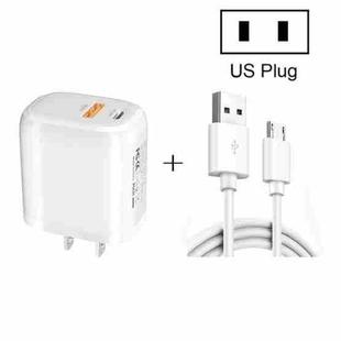 CS-20W Mini Portable PD3.0 + QC3.0 Dual Ports Fast Charger  with 3A USB to Micro USB Data Cable(US Plug)