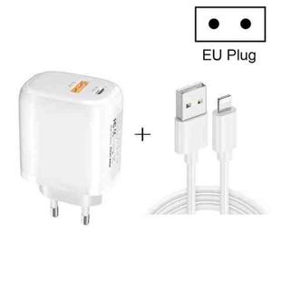 CS-20W Mini Portable PD3.0 + QC3.0 Dual Ports Fast Charger with 3A USB to 8 Pin Data Cable(EU Plug)