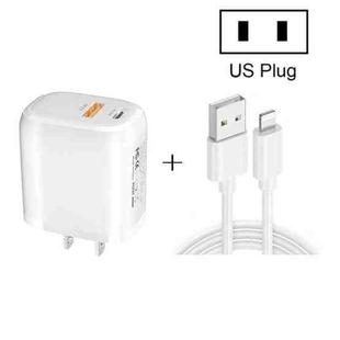 CS-20W Mini Portable PD3.0 + QC3.0 Dual Ports Fast Charger with 3A USB to 8 Pin Data Cable(US Plug)