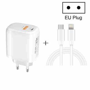 CS-20W Mini Portable PD3.0 + QC3.0 Dual Ports Fast Charger with 3A Type-C to 8 Pin Data Cable(EU Plug)