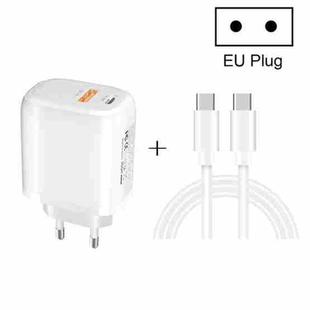 CS-20W Mini Portable PD3.0 + QC3.0 Dual Ports Fast Charger with 3A Type-C to Type-C  Data Cable(EU Plug)