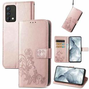 For OPPO Realme GT Master Four-leaf Clasp Embossed Buckle Mobile Phone Protection Leather Case with Lanyard & Card Slot & Wallet & Bracket Function(Rose Gold)