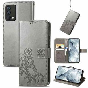 For OPPO Realme GT Master Four-leaf Clasp Embossed Buckle Mobile Phone Protection Leather Case with Lanyard & Card Slot & Wallet & Bracket Function(Grey)