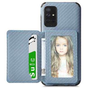 For Samsung Galaxy A71 5G Carbon Fiber Magnetic Card Bag TPU+PU Shockproof Back Cover Case with Holder & Card Slot & Photo Frame(Blue)