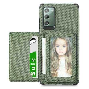 For Samsung Galaxy Note20 Carbon Fiber Magnetic Card Bag TPU+PU Shockproof Back Cover Case with Holder & Card Slot & Photo Frame(Green)