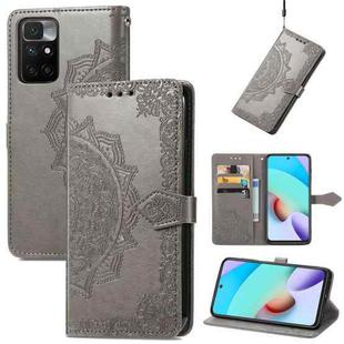 For Xiaomi Redmi 10 Mandala Embossing Pattern Horizontal Flip Leather Case with Holder & Card Slots & Wallet & Lanyard(Grey)
