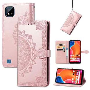 For OPPO Realme C20 Mandala Embossing Pattern Horizontal Flip Leather Case with Holder & Card Slots & Wallet & Lanyard(Rose Gold)