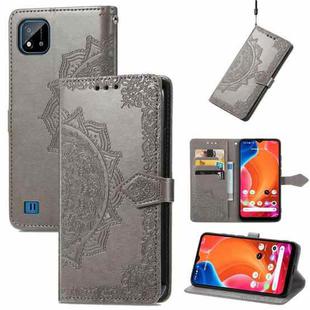 For OPPO Realme C20 Mandala Embossing Pattern Horizontal Flip Leather Case with Holder & Card Slots & Wallet & Lanyard(Gray)