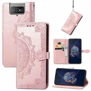 For  Asus Zenfone 8 Flip Mandala Embossing Pattern Horizontal Flip Leather Case with Holder & Card Slots & Wallet & Lanyard(Rose Gold)