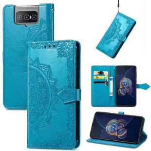 For  Asus Zenfone 8 Flip Mandala Embossing Pattern Horizontal Flip Leather Case with Holder & Card Slots & Wallet & Lanyard(Blue)