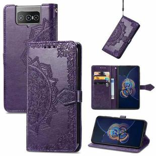 For  Asus Zenfone 8 Flip Mandala Embossing Pattern Horizontal Flip Leather Case with Holder & Card Slots & Wallet & Lanyard(Purple)