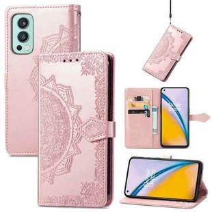 For OnePlus Nord 2 5G Mandala Embossing Pattern Horizontal Flip Leather Case with Holder & Card Slots & Wallet & Lanyard(Rose Gold)
