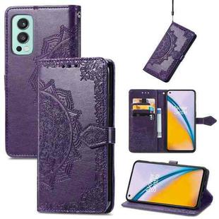 For OnePlus Nord 2 5G Mandala Embossing Pattern Horizontal Flip Leather Case with Holder & Card Slots & Wallet & Lanyard(Purple)
