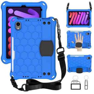 For iPad mini 6 Honeycomb Design EVA + PC Material Four Corner Anti Falling Flat Protective Shell With Strap(Blue+Black)