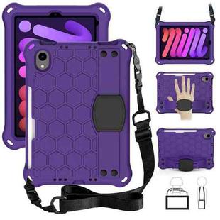 For iPad mini 6 Honeycomb Design EVA + PC Material Four Corner Anti Falling Flat Protective Shell With Strap(Purple+Black)
