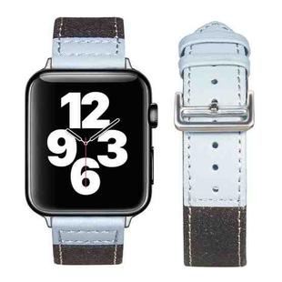 Silver Buckle Leather Strap For Apple Watch Series 9&8&7 41mm / SE 3&SE 2&6&SE&5&4 40mm / 3&2&1 38mm(Black + light blue)
